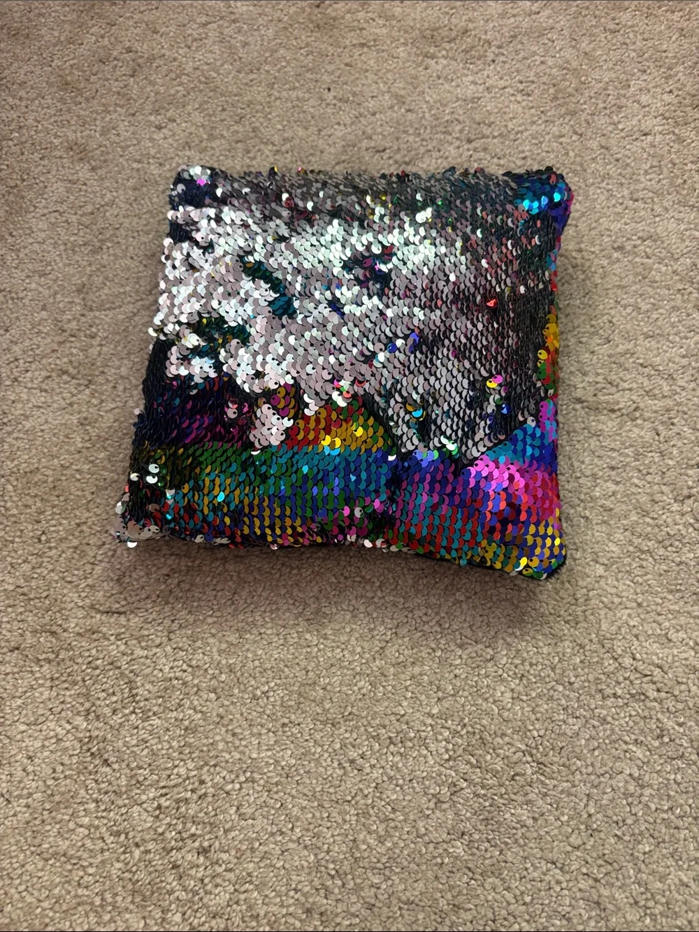 Reversible Sequin Square Pillow - Rainbow 9 x 9